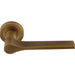 Contemporary Flat Door Handle Set - Antique Brass Sleek Lever On Round Rose