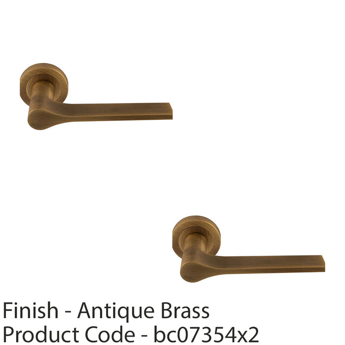 2 PACK Contemporary Flat Door Handle Set Antique Brass Sleek Lever On Round Rose 1