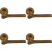 4 PACK Contemporary Flat Door Handle Set Antique Brass Sleek Lever On Round Rose