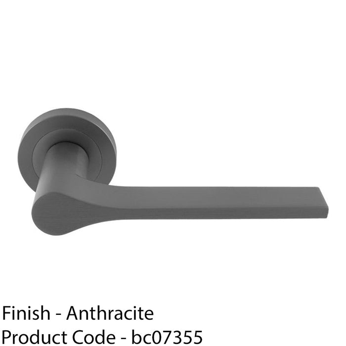 Contemporary Flat Door Handle Set - Anthracite Grey Sleek Lever On Round Rose 1