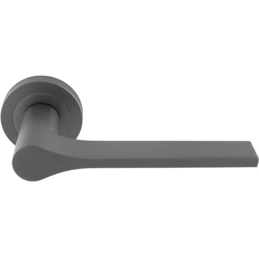 Contemporary Flat Door Handle Set - Anthracite Grey Sleek Lever On Round Rose