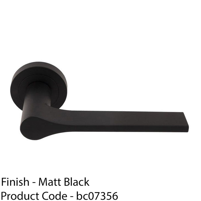 Contemporary Flat Door Handle Set - Matt Black Sleek Lever On Round Rose 1