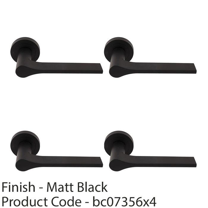 4 PACK Contemporary Flat Door Handle Set Matt Black Sleek Lever On Round Rose 1