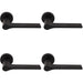 4 PACK Contemporary Flat Door Handle Set Matt Black Sleek Lever On Round Rose