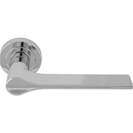 Contemporary Flat Door Handle Set - Polished Sleek Angled Lever On Round Rose