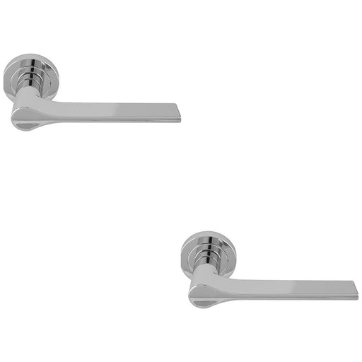 2 PACK Contemporary Flat Door Handle Set Polished Sleek Angled Lever Round Rose