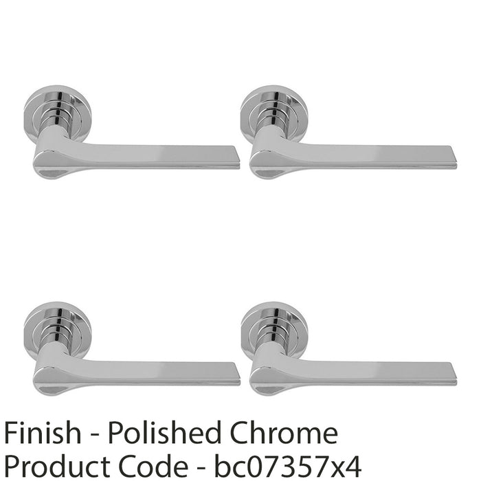 4 PACK Contemporary Flat Door Handle Set Polished Sleek Angled Lever Round Rose 1