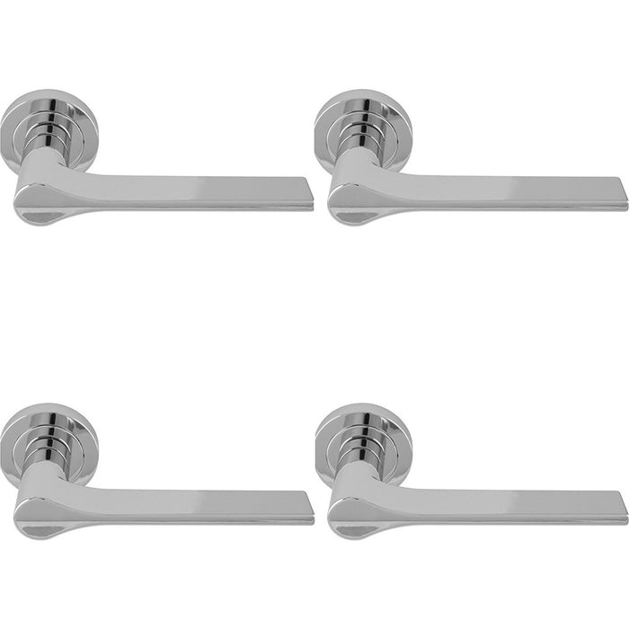 4 PACK Contemporary Flat Door Handle Set Polished Sleek Angled Lever Round Rose