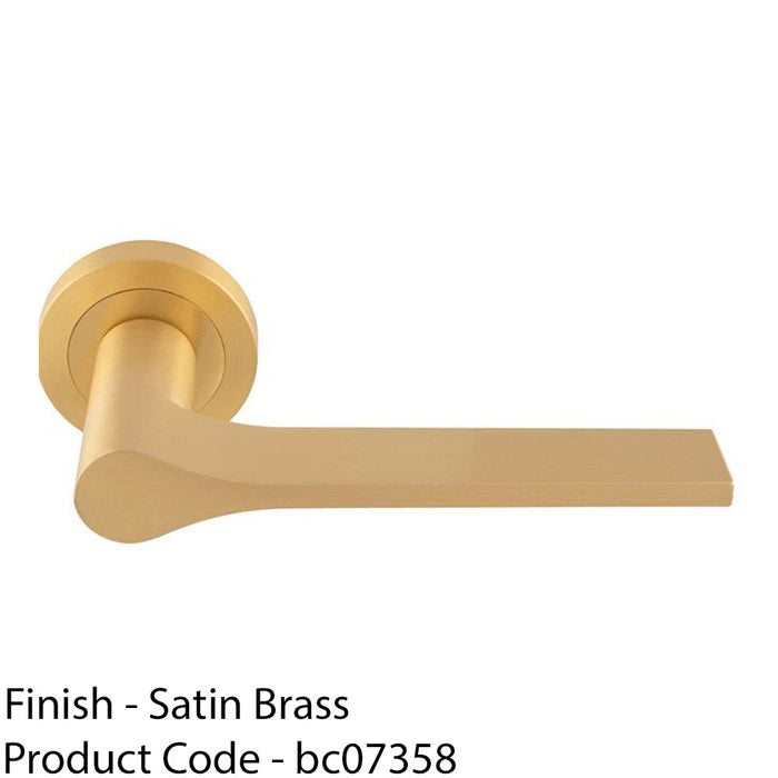 Contemporary Flat Door Handle Set - Satin Brass Sleek Lever On Round Rose 1