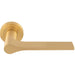 Contemporary Flat Door Handle Set - Satin Brass Sleek Lever On Round Rose