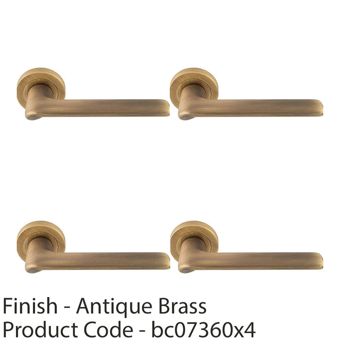 4 PACK Contemporary Flat Door Handle Set Antique Brass Smooth Lever Round Rose 1