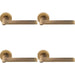 4 PACK Contemporary Flat Door Handle Set Antique Brass Smooth Lever Round Rose