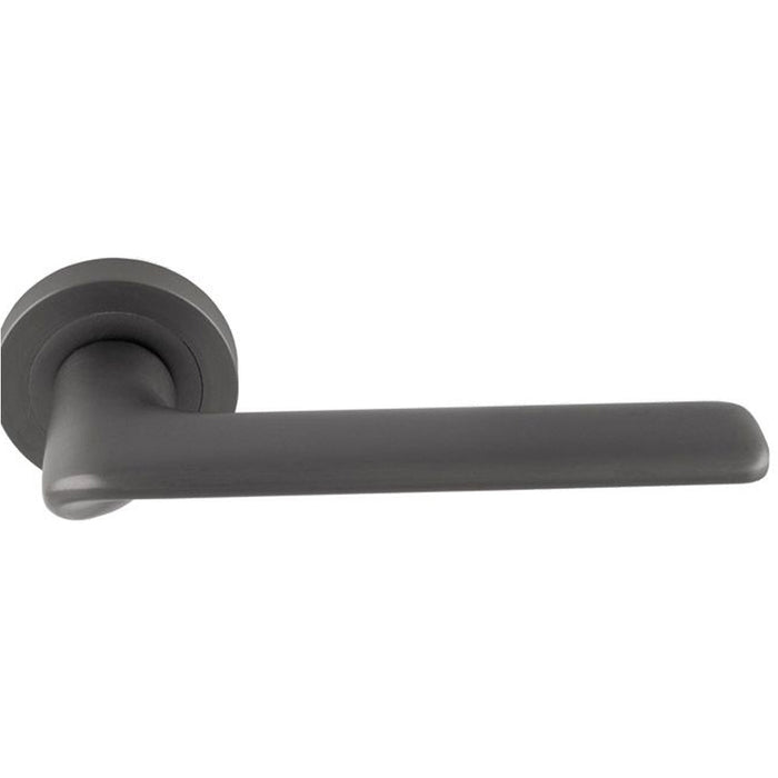 Contemporary Flat Door Handle Set - Anthracite Grey Smooth Lever On Round Rose