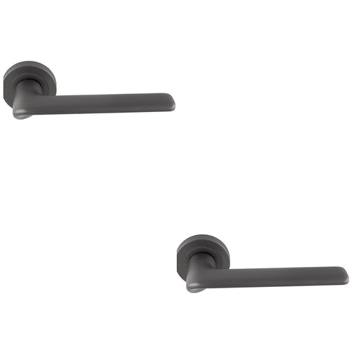 2 PACK Contemporary Flat Door Handle Set Anthracite Grey Smooth Lever Round Rose