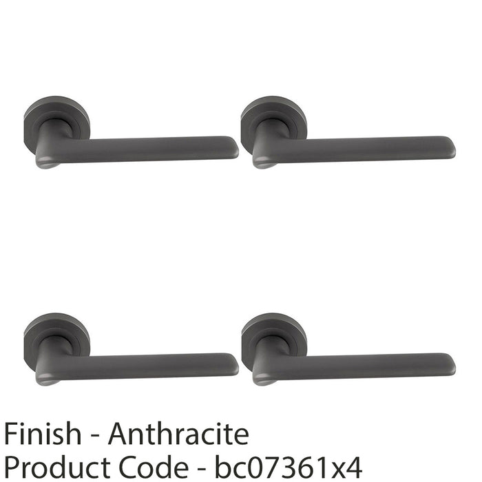 4 PACK Contemporary Flat Door Handle Set Anthracite Grey Smooth Lever Round Rose 1