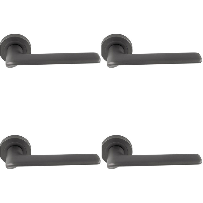 4 PACK Contemporary Flat Door Handle Set Anthracite Grey Smooth Lever Round Rose