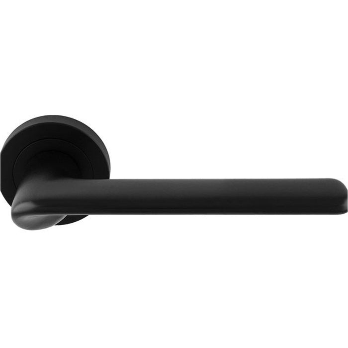 Contemporary Flat Door Handle Set - Matt Black Smooth Lever On Round Rose