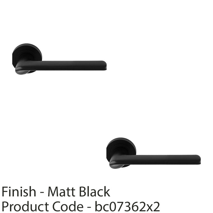 2 PACK Contemporary Flat Door Handle Set Matt Black Smooth Lever On Round Rose 1