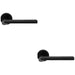 2 PACK Contemporary Flat Door Handle Set Matt Black Smooth Lever On Round Rose