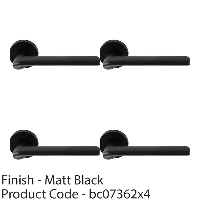 4 PACK Contemporary Flat Door Handle Set Matt Black Smooth Lever On Round Rose 1