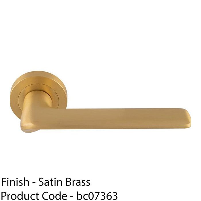 Contemporary Flat Door Handle Set - Satin Brass Smooth Lever On Round Rose 1