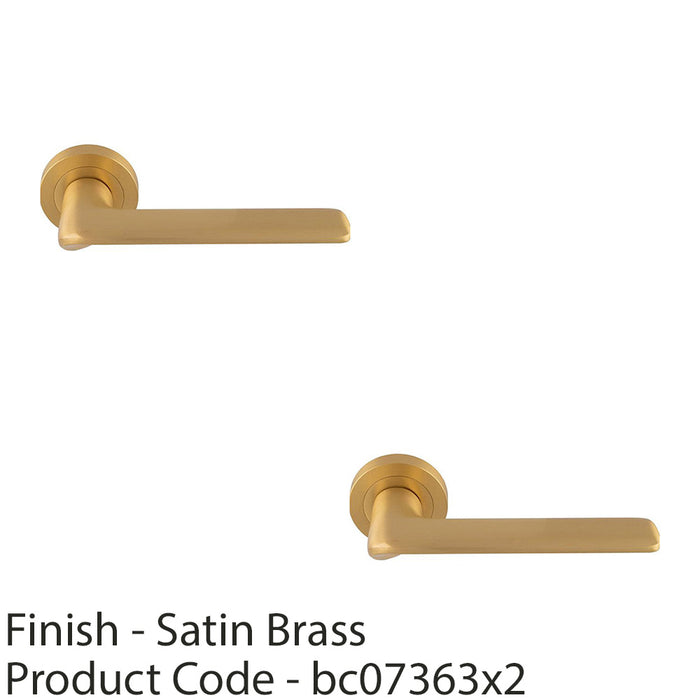 2 PACK Contemporary Flat Door Handle Set Satin Brass Smooth Lever On Round Rose 1