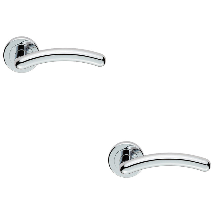 2x PAIR Arched Round Bar Door Handle On Concealed Fix Round Rose Polished Chrome