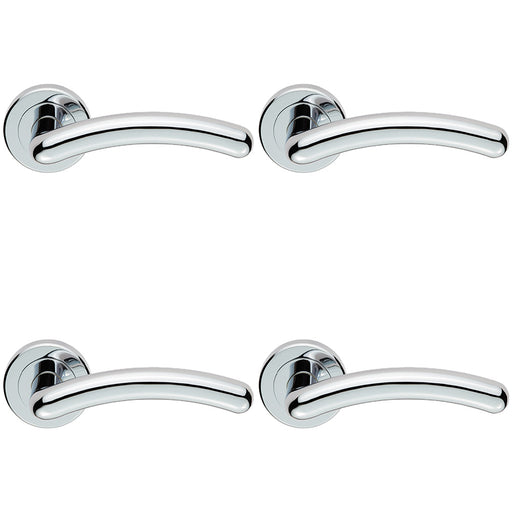 4x PAIR Arched Round Bar Door Handle On Concealed Fix Round Rose Polished Chrome