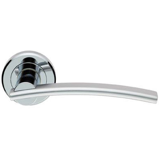 PAIR Arched Slim Bar Door Handle On Round Rose Polished & Satin Chrome