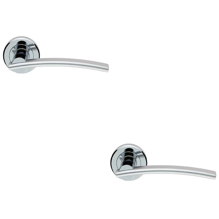 2 PACK PAIR Arched Slim Bar Door Handle On Round Rose Polished & Satin Chrome