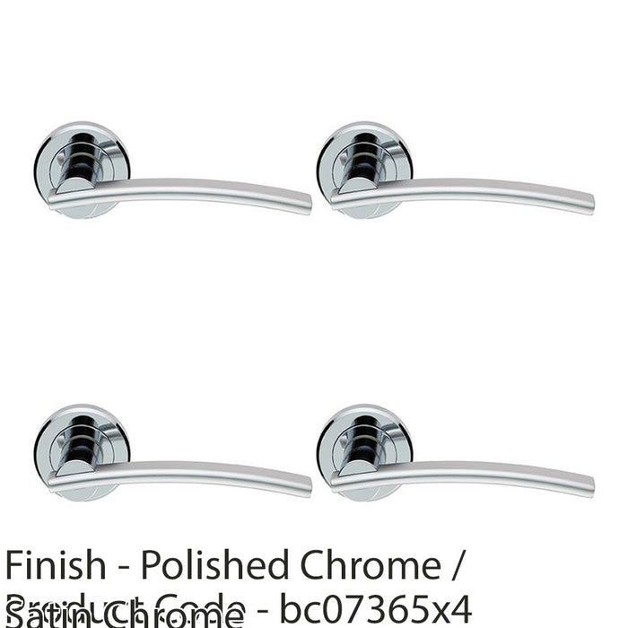 4 PACK PAIR Arched Slim Bar Door Handle On Round Rose Polished & Satin Chrome 1