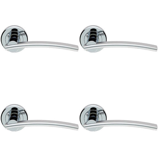 4 PACK PAIR Arched Slim Bar Door Handle On Round Rose Polished & Satin Chrome