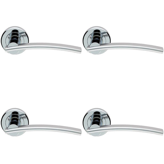 4 PACK PAIR Arched Slim Bar Door Handle On Round Rose Polished & Satin Chrome