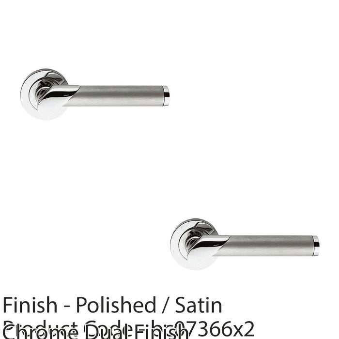 2x PAIR Designer Multi-Finish Door Handle On Round Rose Polished & Satin Chrome 1