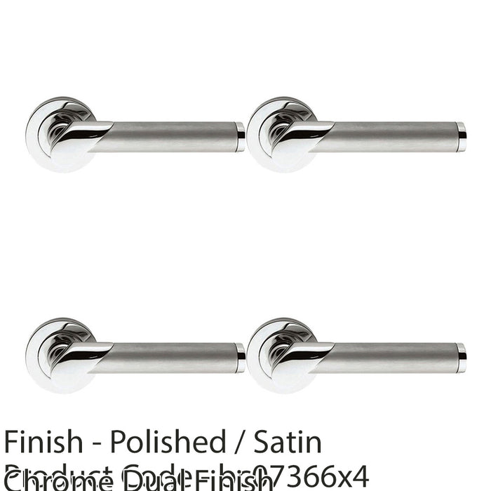4x PAIR Designer Multi-Finish Door Handle On Round Rose Polished & Satin Chrome 1