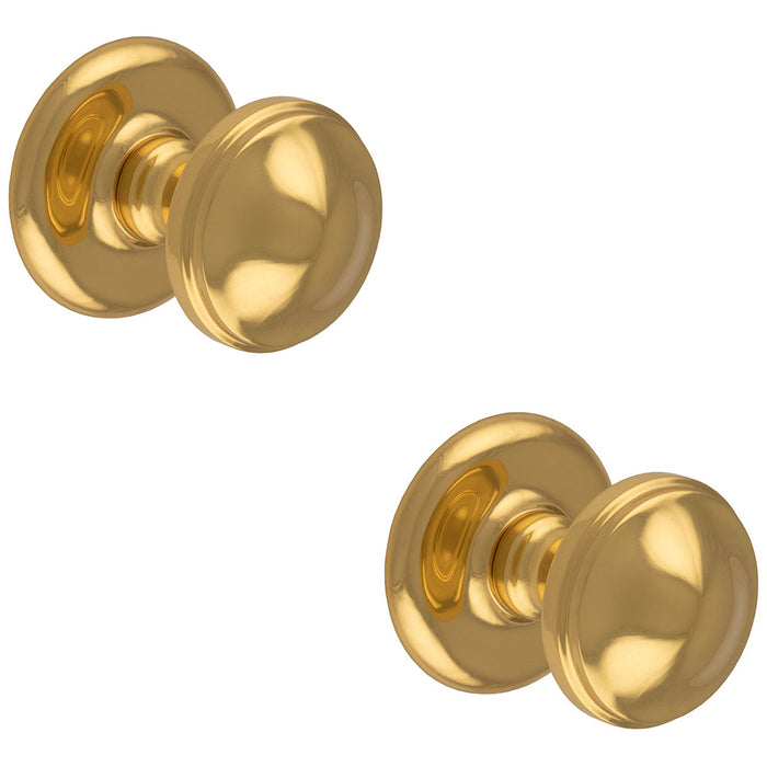 2 PACK 81mm Traditional Centre Front Door Round Dome Knob Polished Brass Outdoor