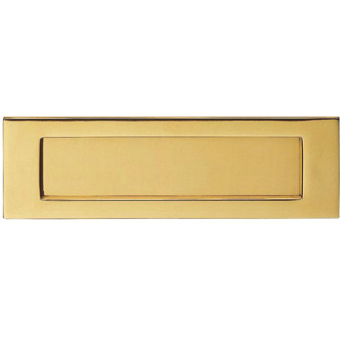 Inward Opening Letter Plate - 254mm x 78mm Polished Brass Plain Door Letterbox