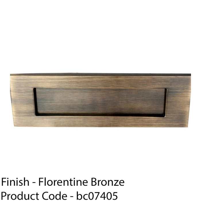 Inward Opening Letter Plate 257mm x 81mm Florentine Bronze Plain Door Letterbox 1