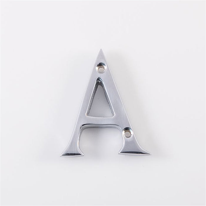 Satin Chrome Door Letter A - 53mm Height 4mm Depth House Letter Plaque Sign