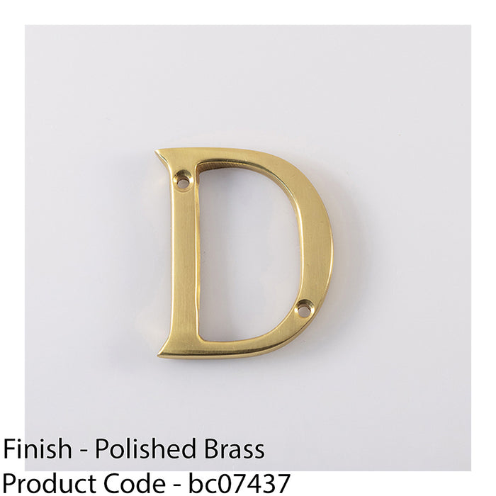 Polished Brass Door Letter D - 53mm Height 4mm Depth House Letter Plaque Sign 1