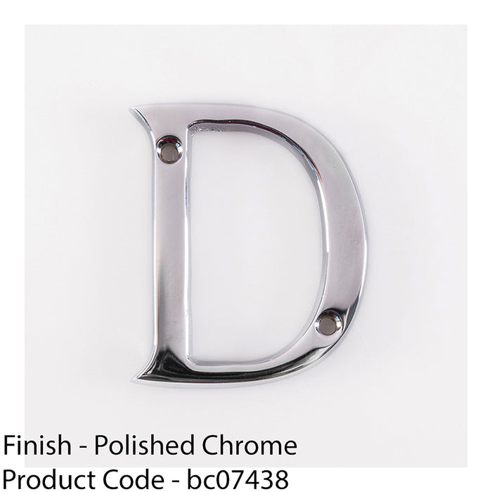 Polished Chrome Door Letter D - 53mm Height 4mm Depth House Letter Plaque Sign 1