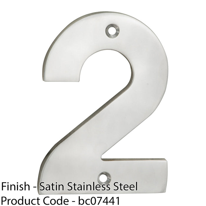 Satin Steel Door Number 2 - 100mm Height 5mm Depth House Numeral Plaque Sign 1