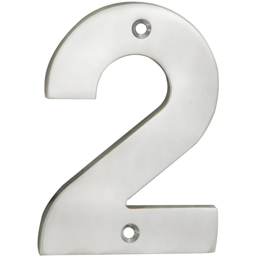 Satin Steel Door Number 2 - 100mm Height 5mm Depth House Numeral Plaque Sign