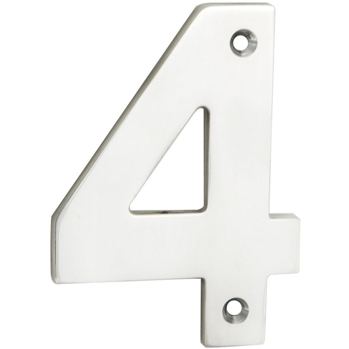 Polished Steel Door Number 4 - 100mm Height 5mm Depth House Numeral Plaque Sign