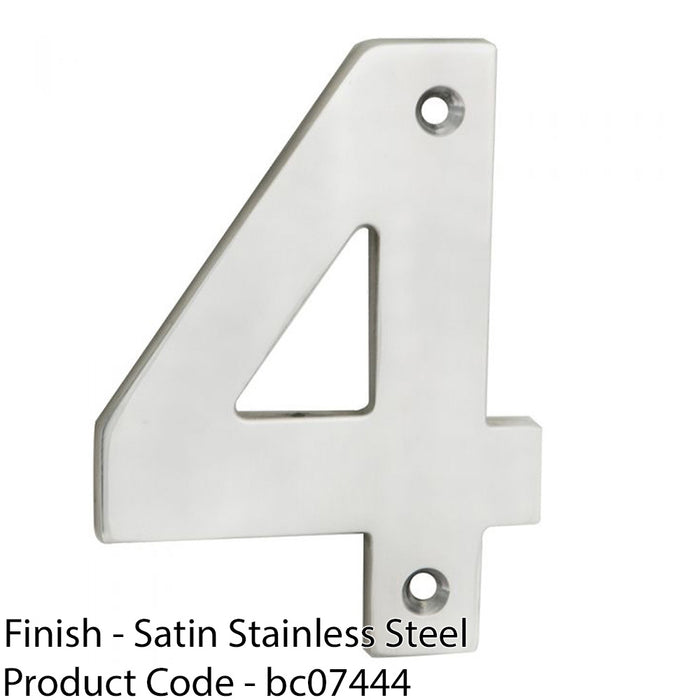 Satin Steel Door Number 4 - 100mm Height 5mm Depth House Numeral Plaque Sign 1