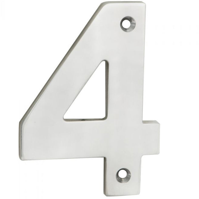 Satin Steel Door Number 4 - 100mm Height 5mm Depth House Numeral Plaque Sign