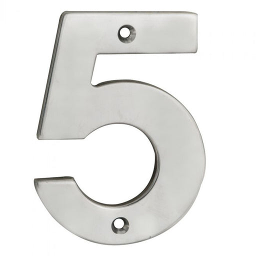 Satin Steel Door Number 5 - 100mm Height 5mm Depth House Numeral Plaque Sign