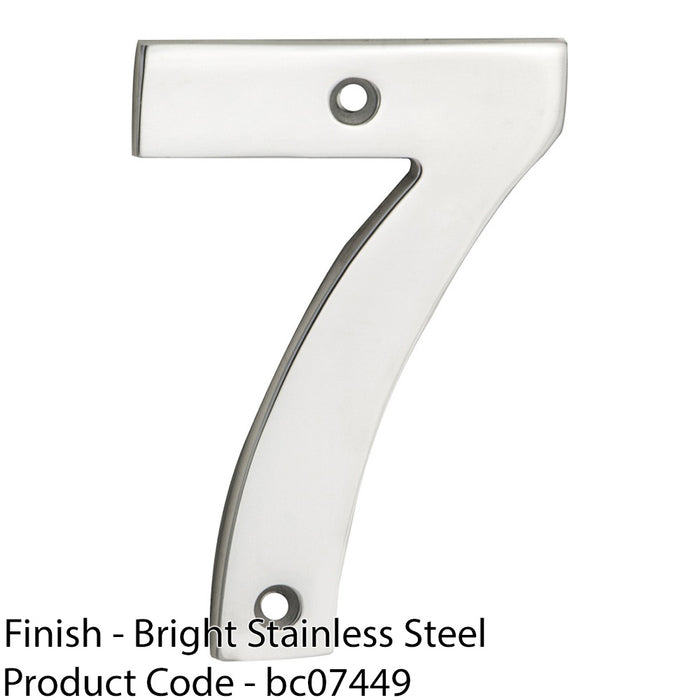 Polished Steel Door Number 7 - 100mm Height 5mm Depth House Numeral Plaque Sign 1