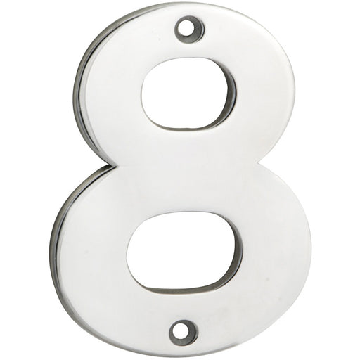 Polished Steel Door Number 8 - 100mm Height 5mm Depth House Numeral Plaque Sign