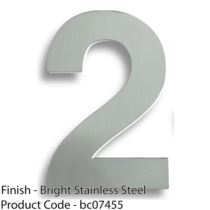 Polished Steel Door Number 2 - Large 178mm Height House Numeral Plaque Sign 1